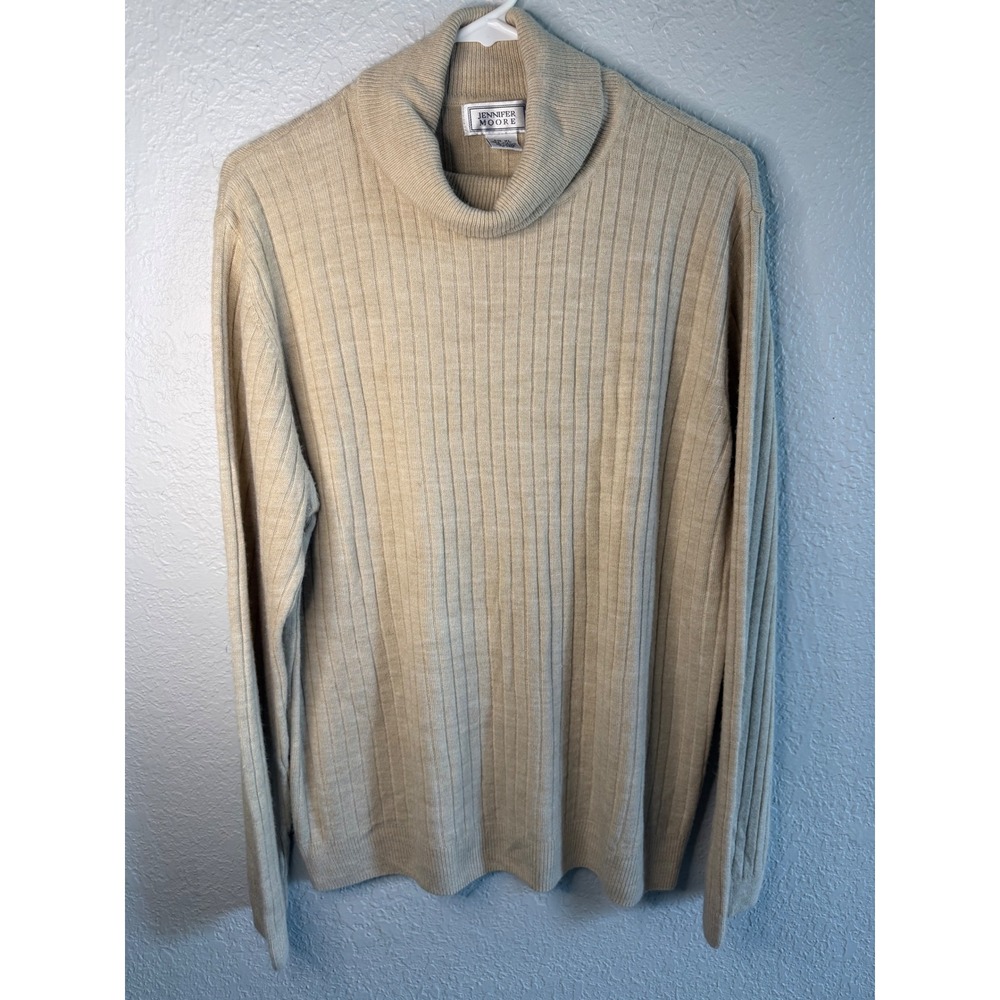 Vintage Jennifer Moore Turtleneck Sweater Womens XL Beige Excellent Ribbed Knit